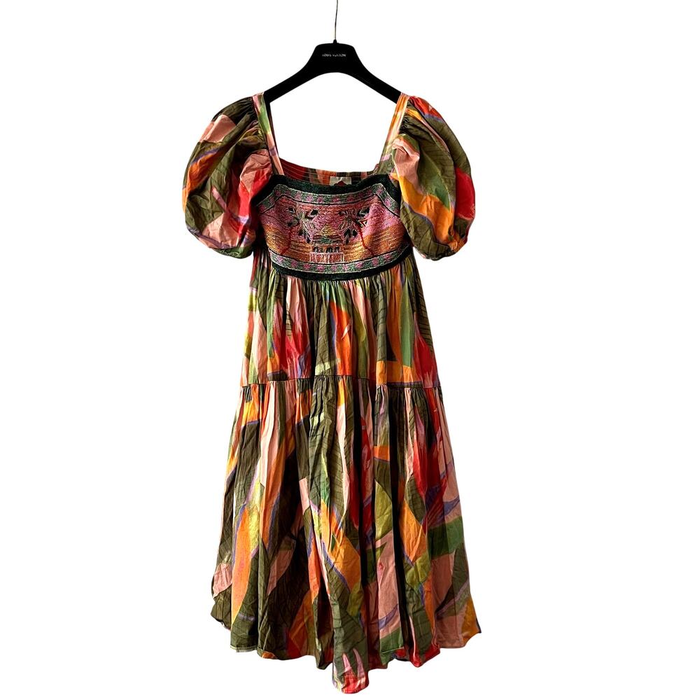 Farm Rio Pink Garden Embroidered Dress Size S pink green C8 - Picture 3 of 7